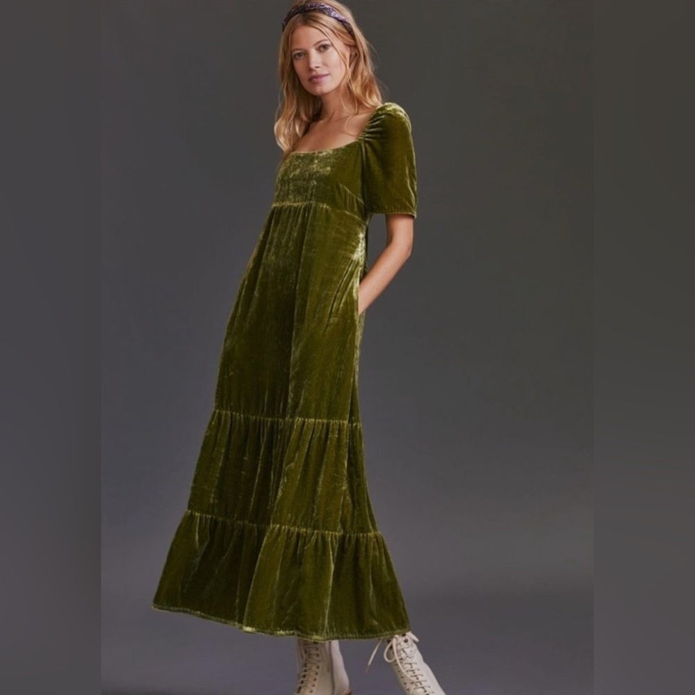 Anthropologie Velvet Empire Waist Midi Dress Size 2